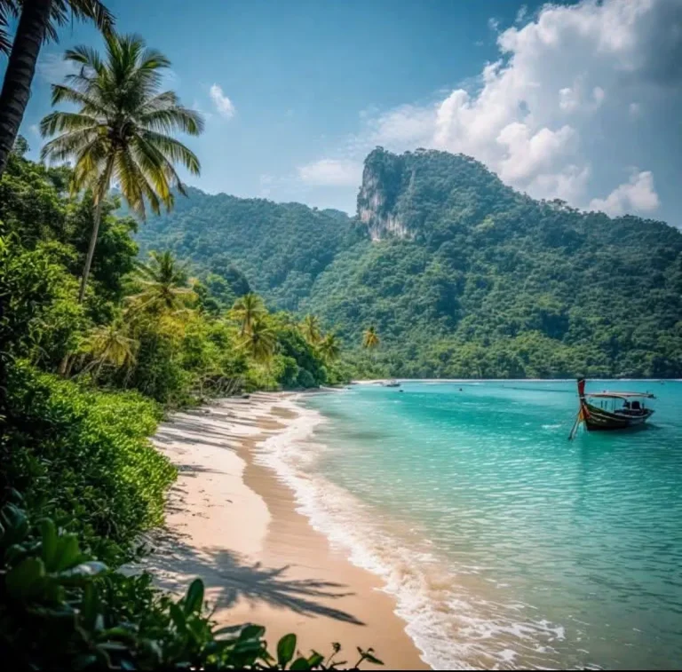 Playa de arena blanca en una isla del sur de Tailandia